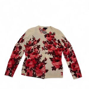 Talbots Women's Cashmere Cardigan, cream with pink flowers